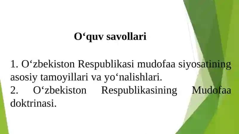 O‘zbekiston Respublikasi harbiy xavfsizligini ta’minlash masalalari 2