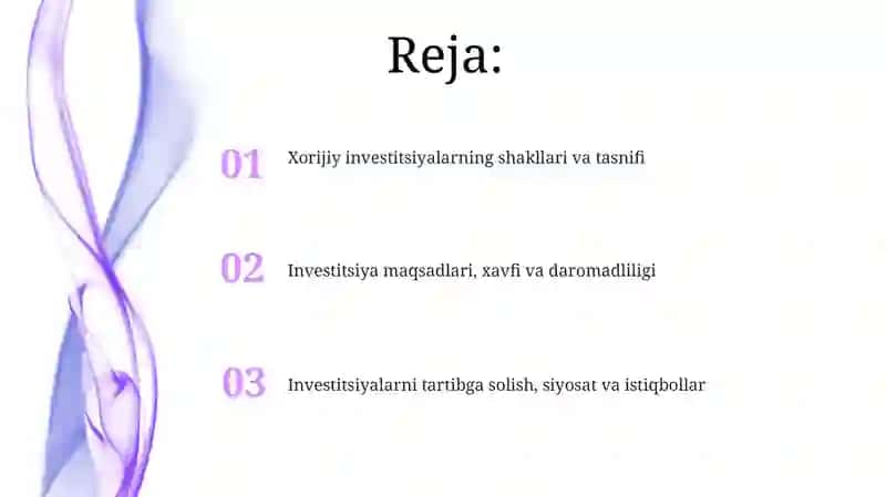 Xorijiy investitsiyalarning shakllari va tasnifi 2
