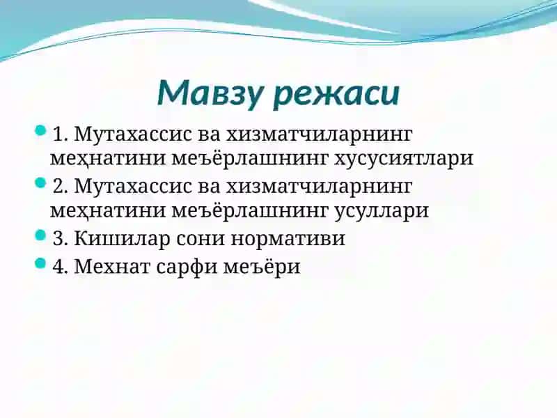 Мутахассис ва хизматчиларнинг меҳнатини меъёрлаштириш 2