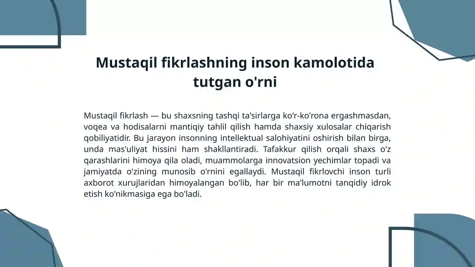 Tafakkur va mustaqil fikrlash shart-sharoitlari 2