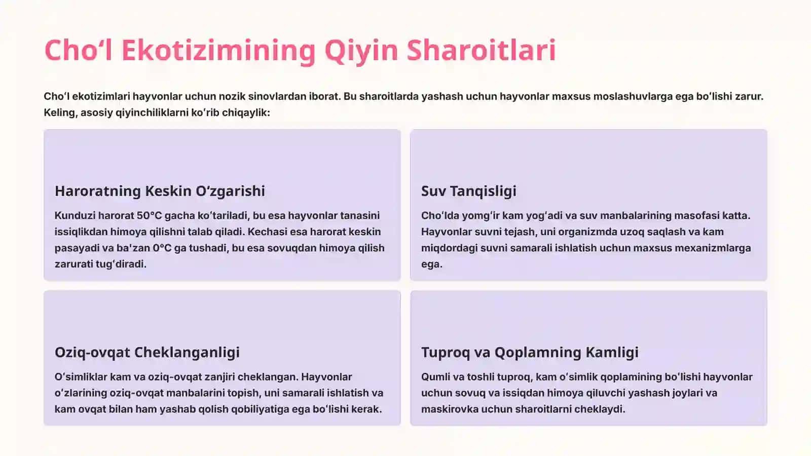 Choʻl Ekotizimlari Hayvonot Olami: Morfo-Anatomik Xususiyatlar va Ekologik Moslanishlar 2