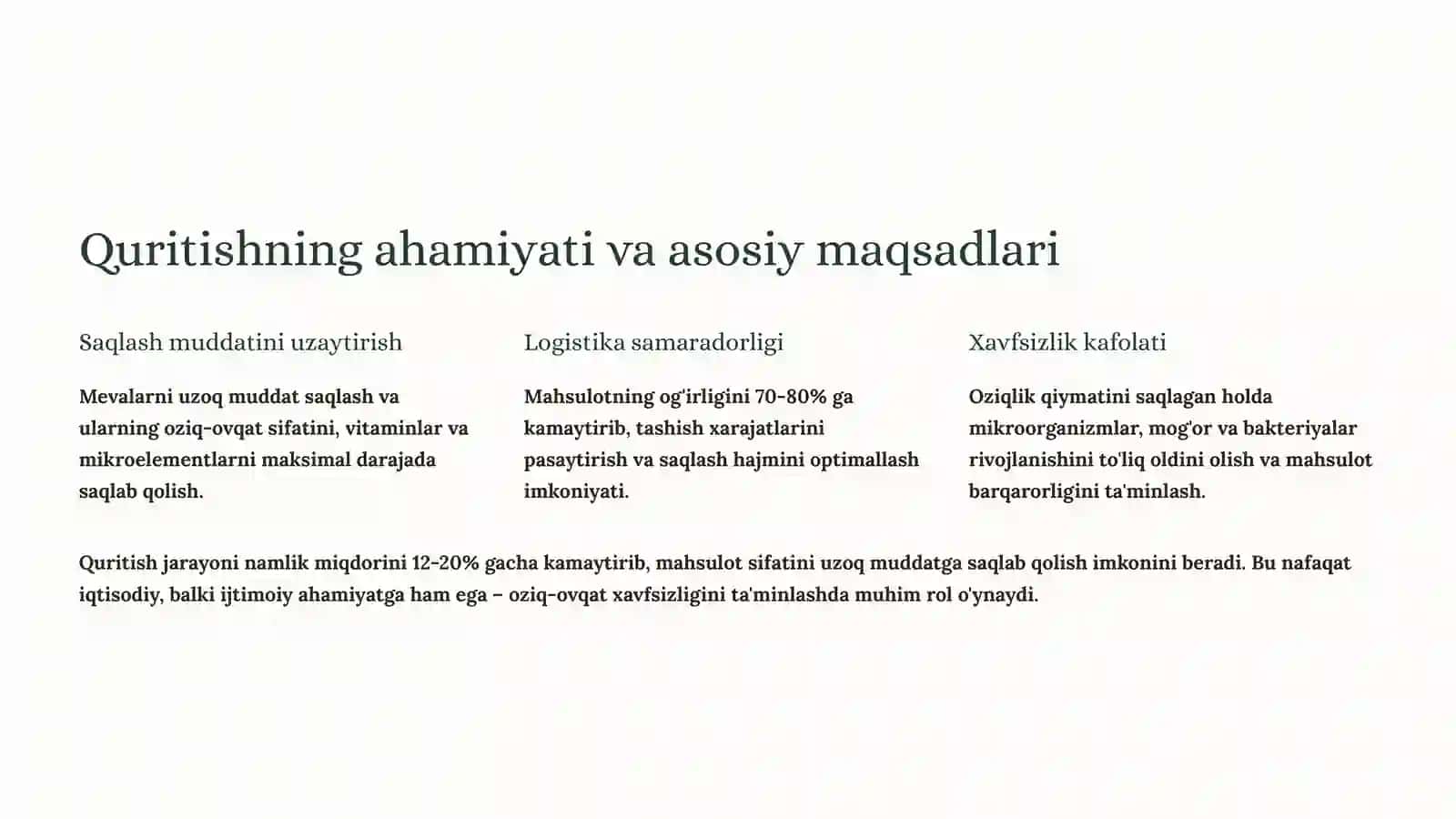 Mevalarni xalq xo'jaligida quritish usullari va zamonaviy texnologiyalar 2