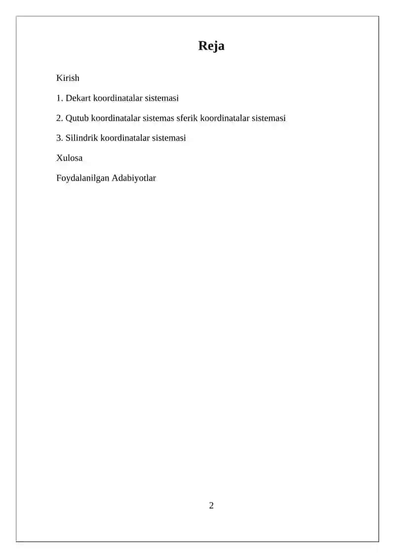 Dekart, Qutub, Sferik va Silindrik Koordinatalar Sistemasi 2