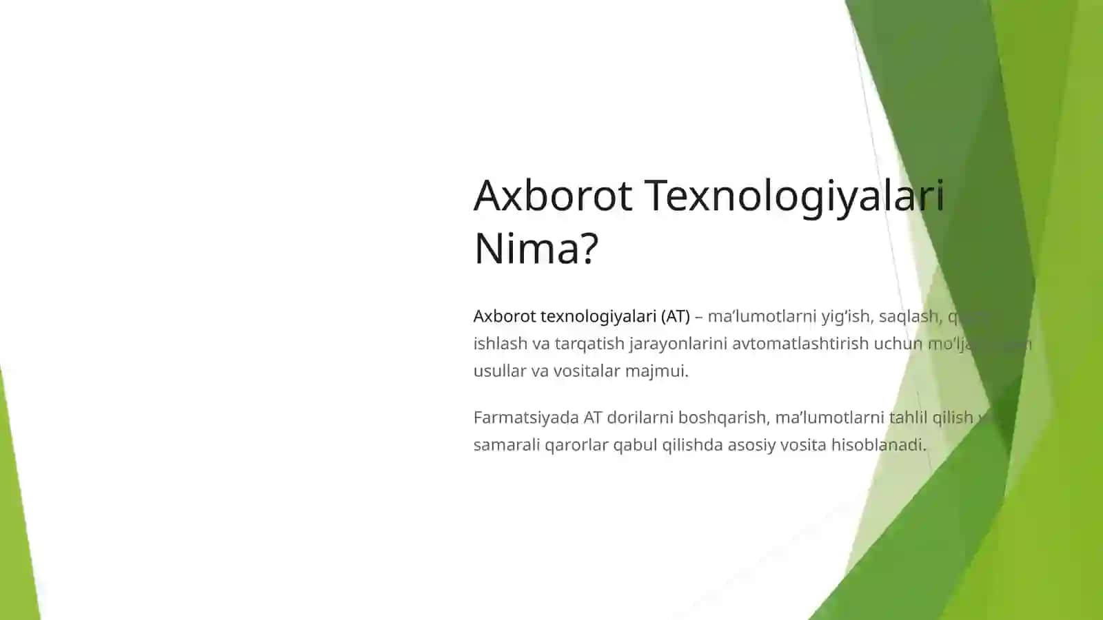 Farmatsiyada Axborot Texnologiyalari: MaqsadvaVazifalari 2