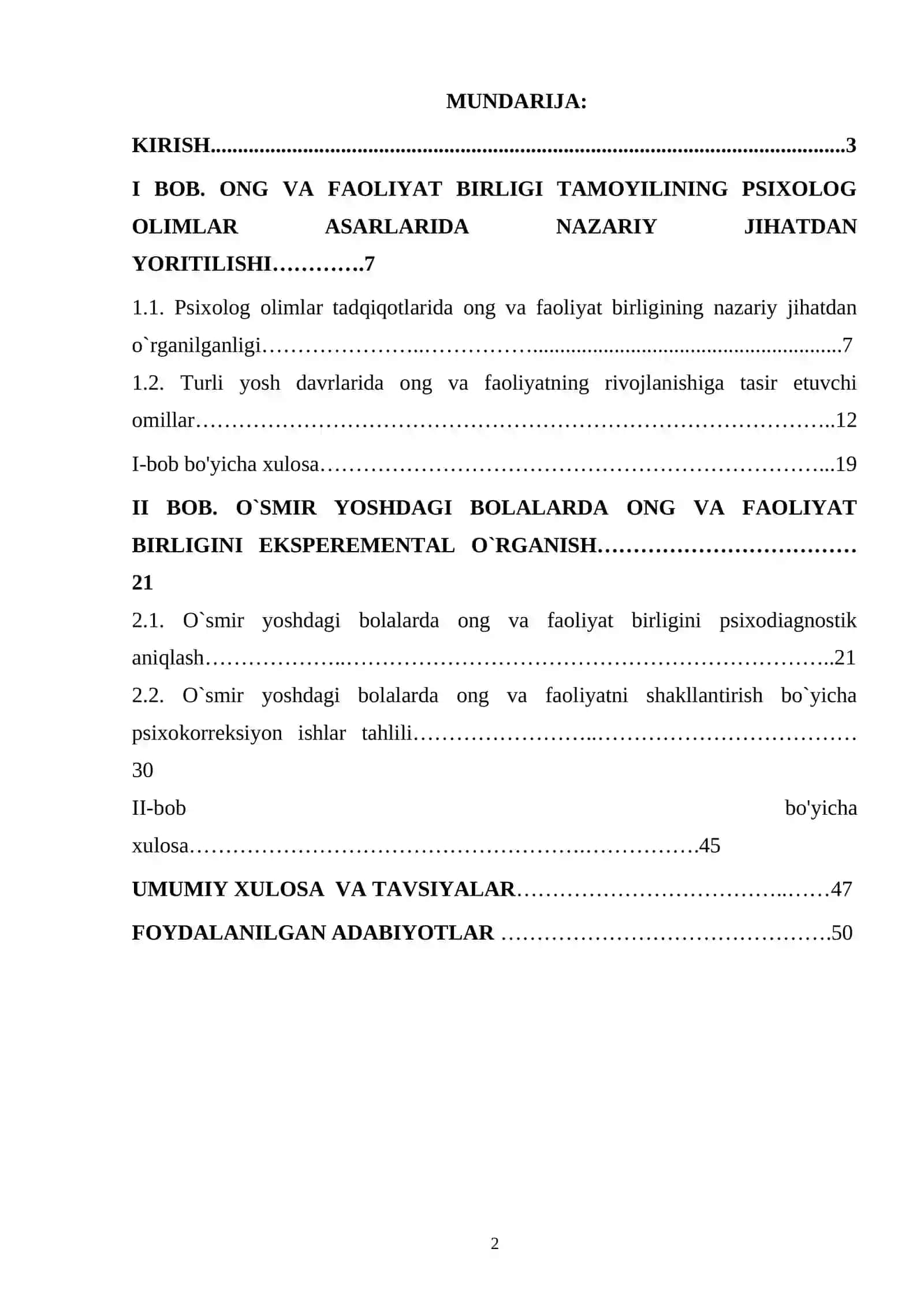 "Turli yosh davrlarida ong va faoliyat birligi" 2
