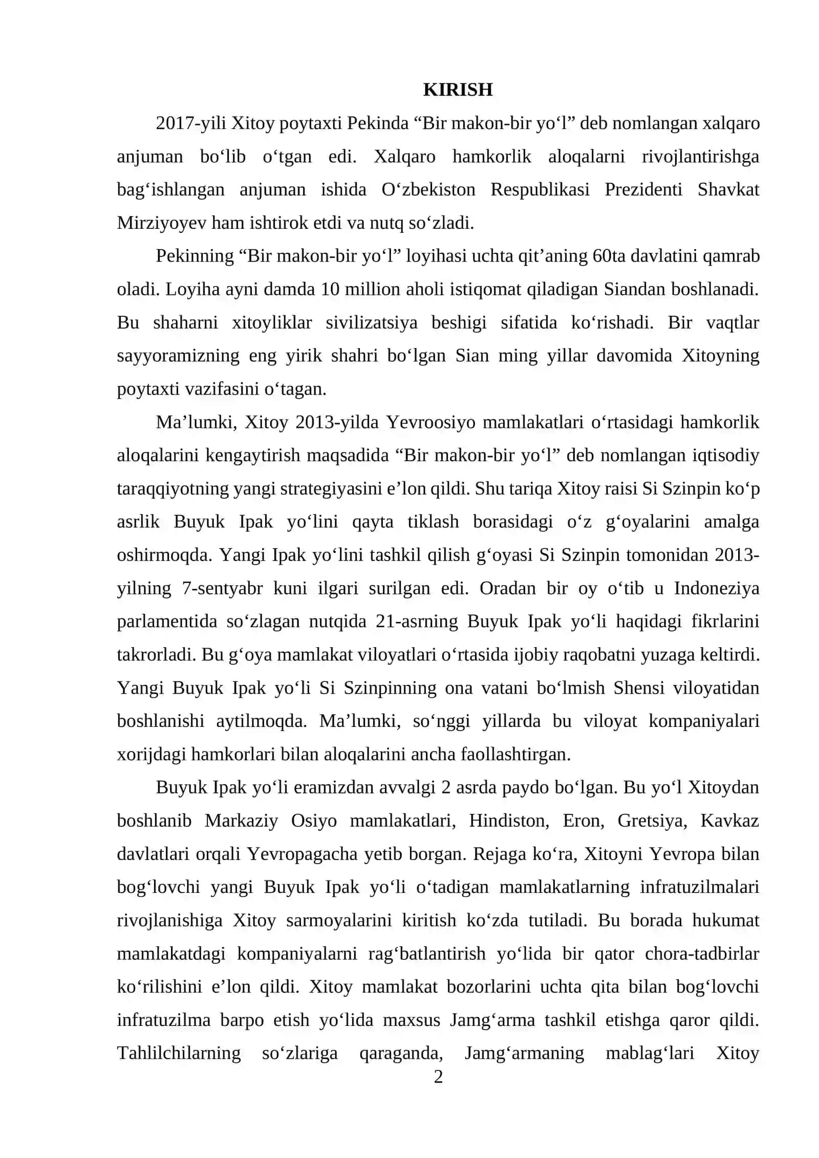 XITOYNING OSIYODAGI STRATEGIK, IQTISODIY MANFAATLARI 2