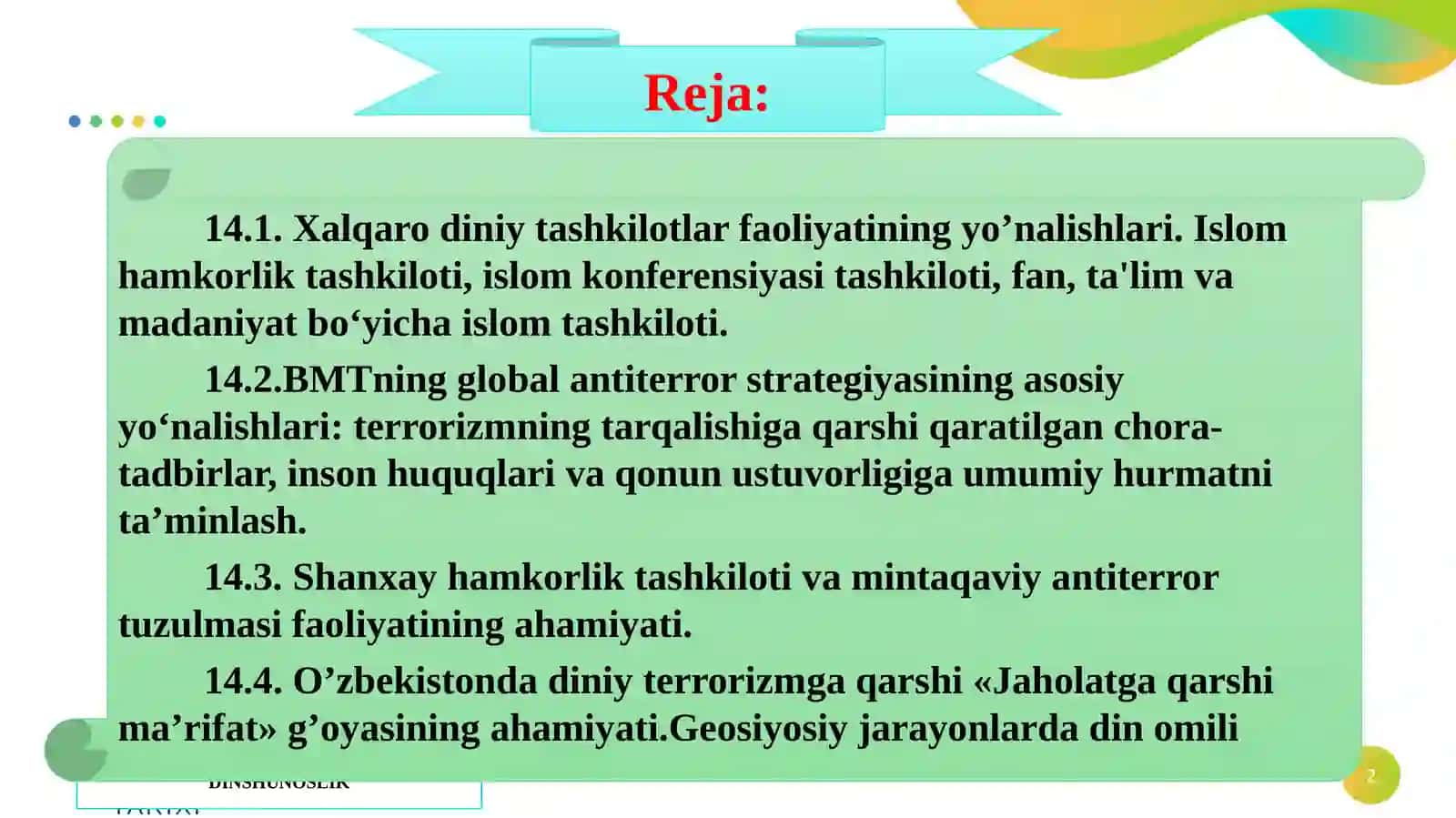 FALSAFA KAFEDRASI - DINSHUNOSLIK 2