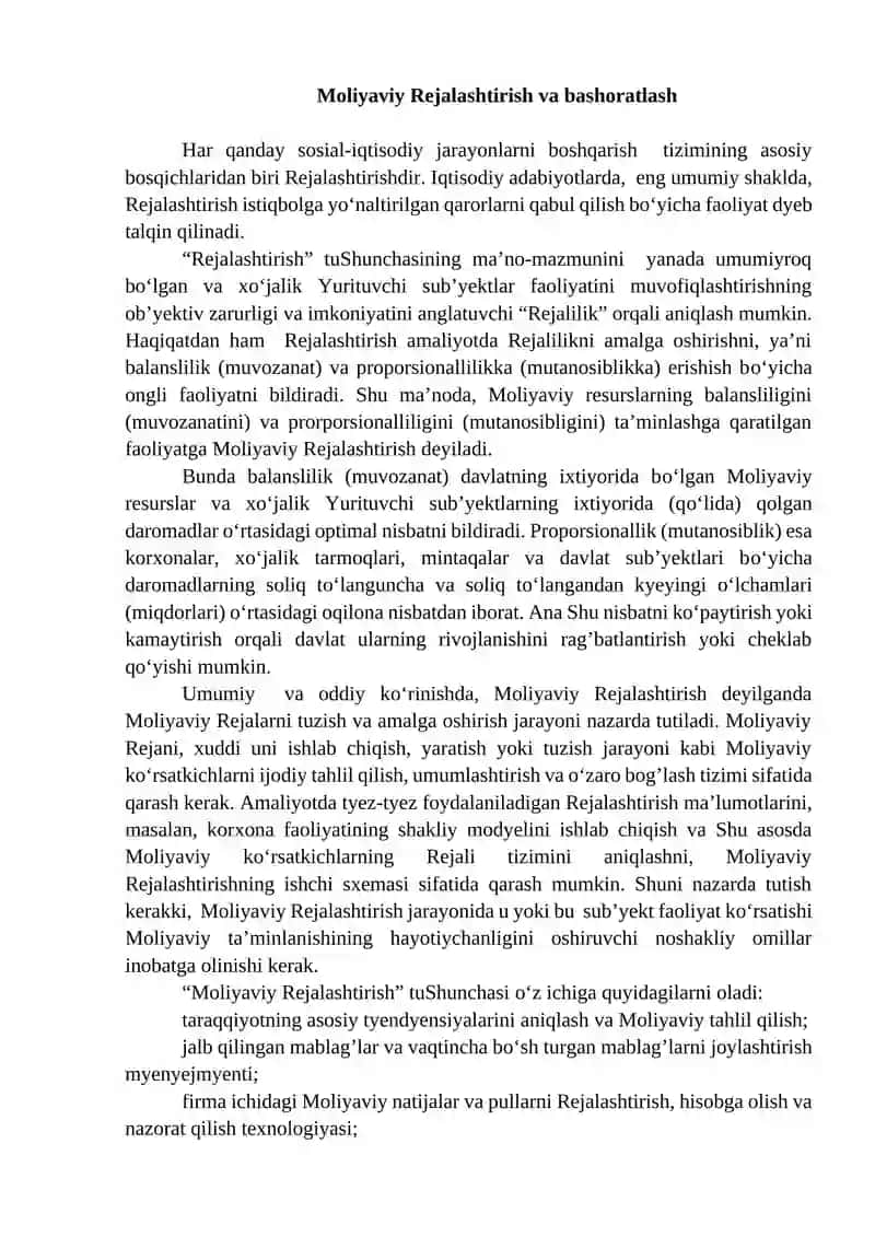 Moliyaviy Rejalashtirish va bashoratlash 2