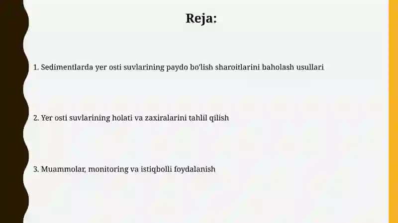 Yer osti suvlarining sedimentlarda uchrash sharoitlarini baholash 2