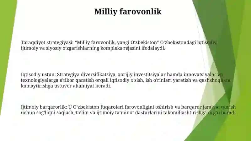 Taraqqiyot strategiyasi: “Milliy farovonlik, yangi O‘zbekiston” 2