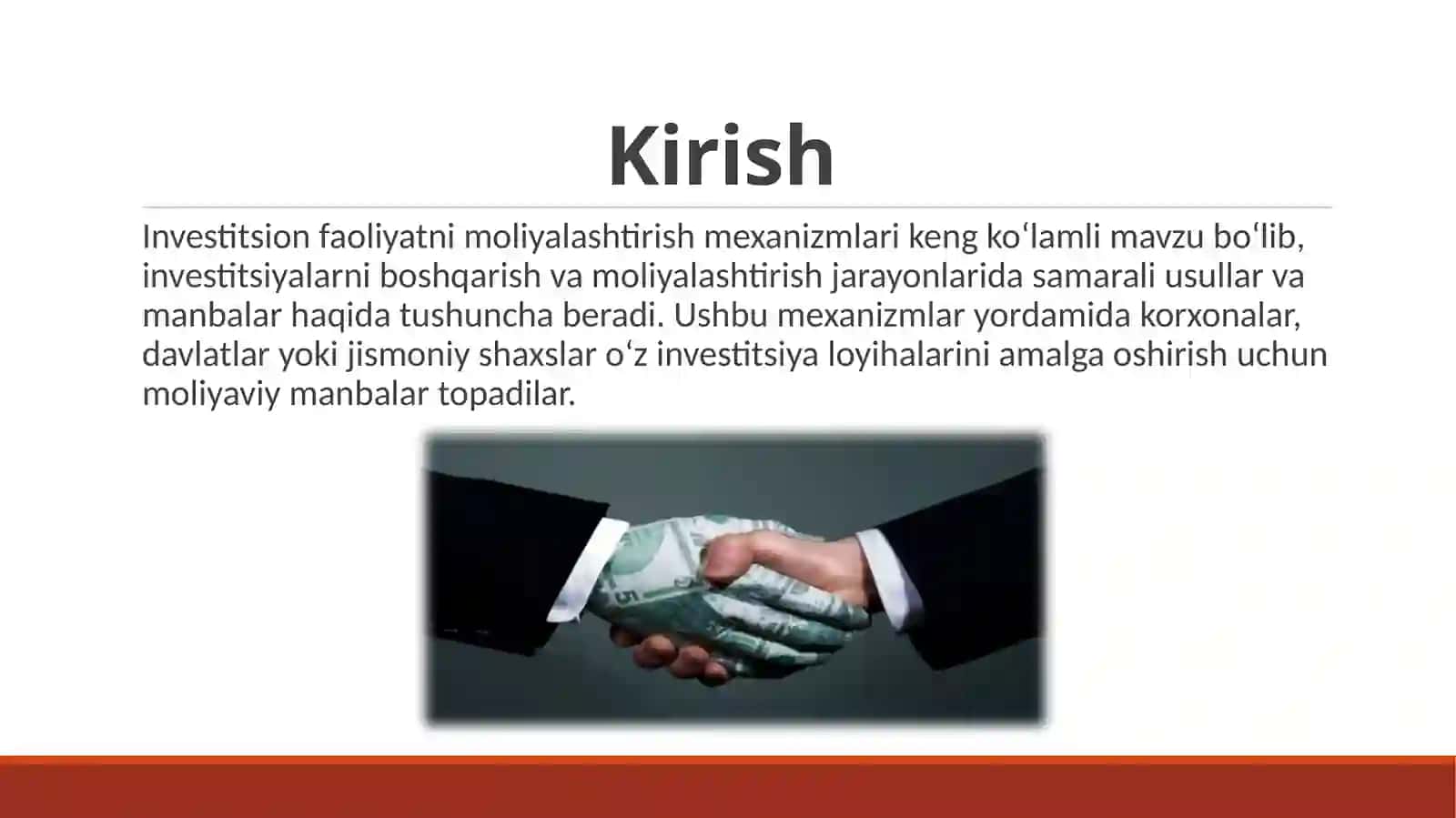 Investitsion faoliyatni moliyalashtirish mexanizmlari 2