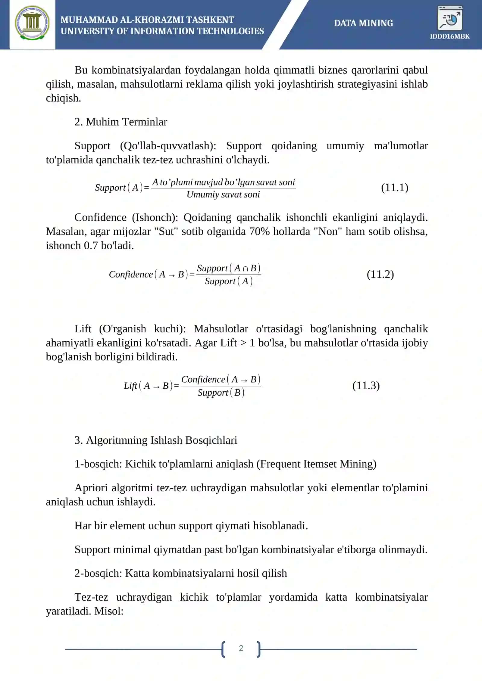 Apriori algoritmi yordamida bozor savatini (Market Basket) tahlil qilish 2