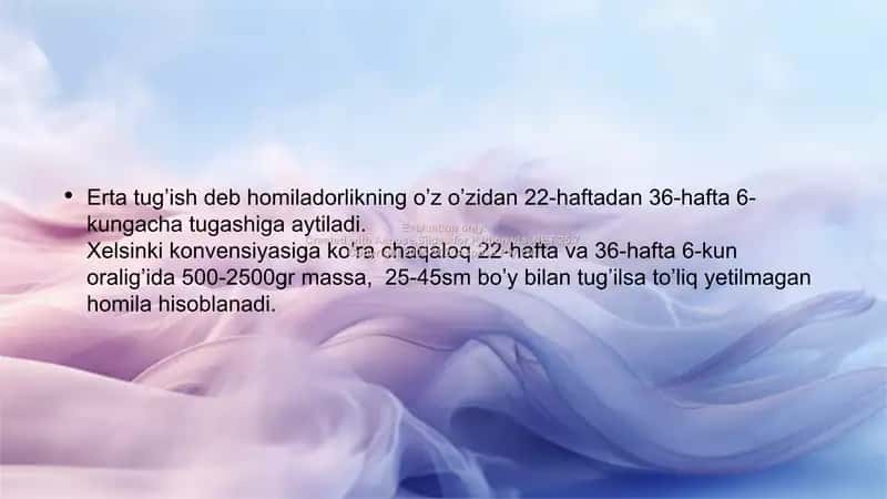 Erta tug’ish xavfi va boshlanayotgan erta tug’ruq 2
