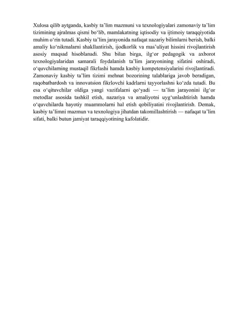 Kasbiy taʼlim mazmuni va texnologiyalari. ESSE 2