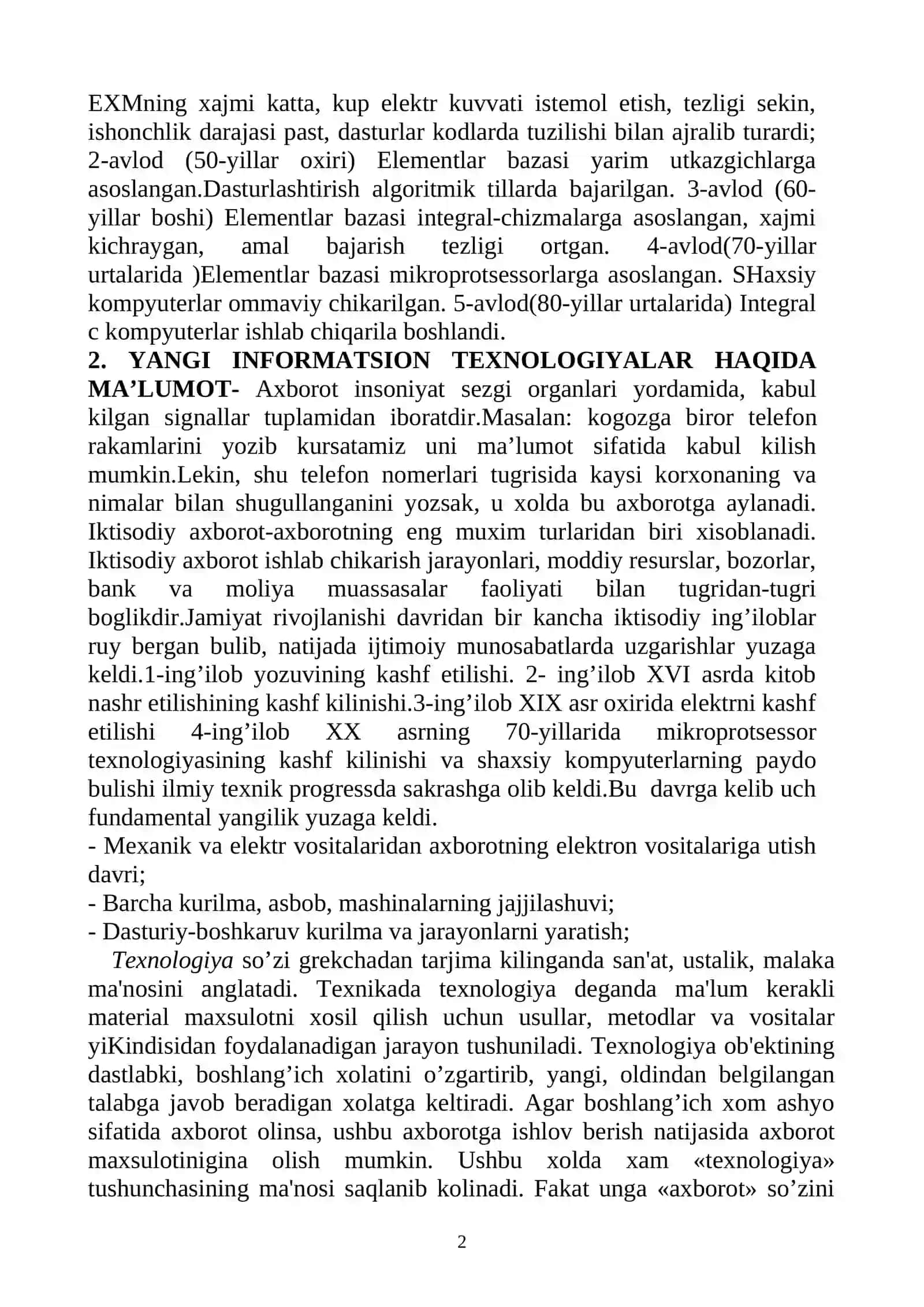 HISOBLASH TEXNIKASINI RIVOJLANISH TARIXI. EXM LARNING TARIXI VA AVLODLARI 2