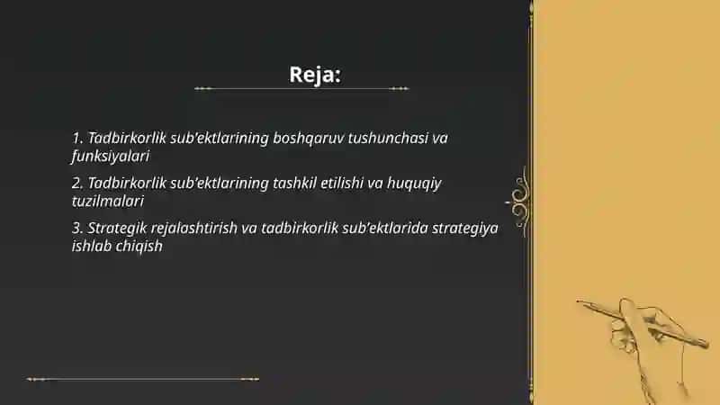 Tadbirkorlik subʼektlarini boshqaruv asoslari 2
