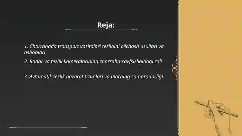 Chorrahada transport vositalari tezligini o‘lchash 2