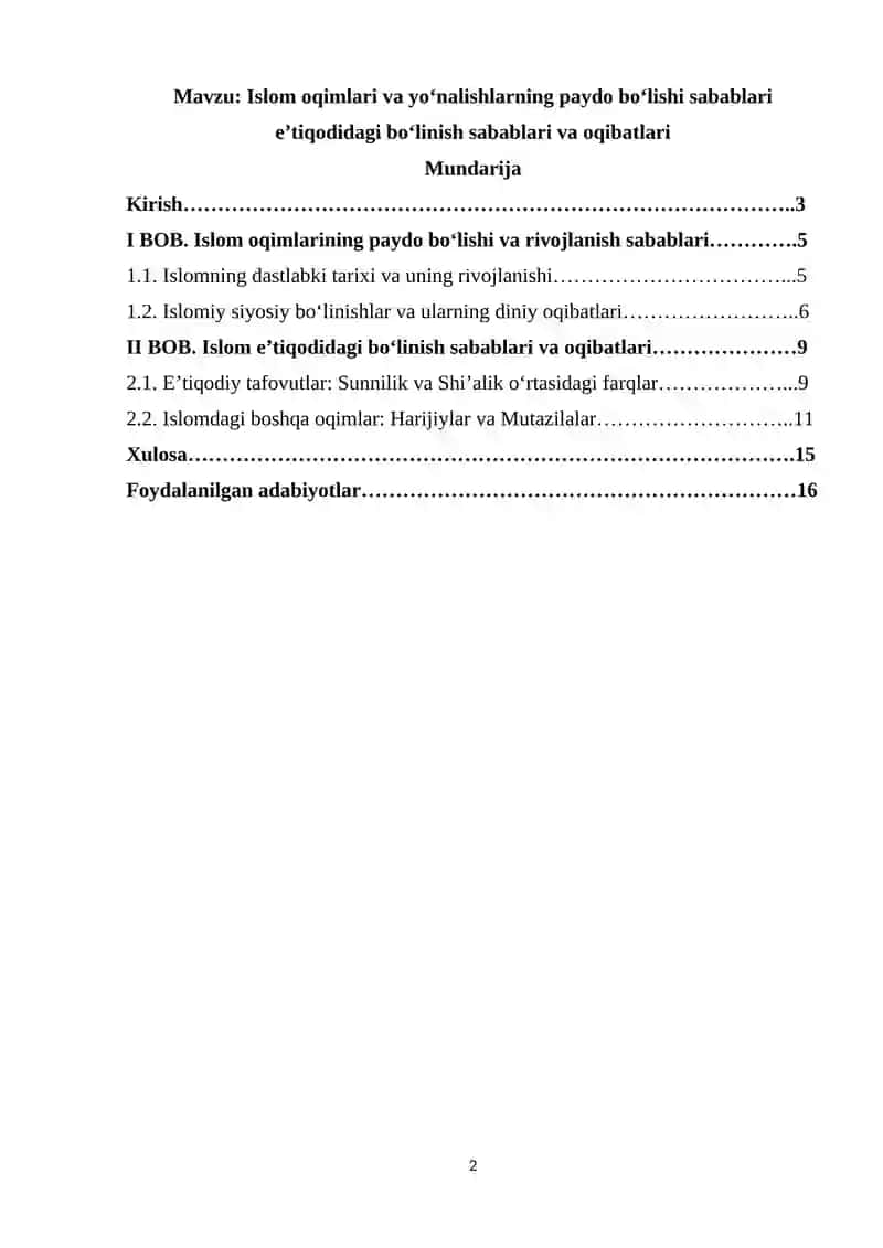 Islom oqimlari va yoʻnalishlarning paydo boʻlishi sabablari eʼtiqodidagi boʻlinish sabablari va oqibatlari 2