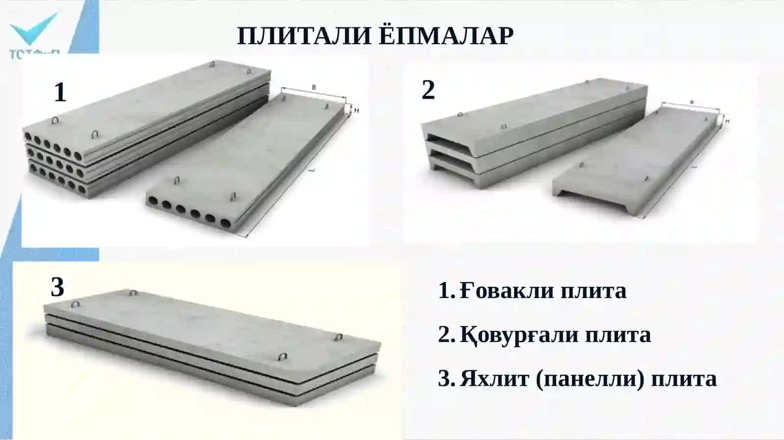 КАРКАССИЗ БИНОЛАР УЧУН ЁПМА ПЛИТАЛАРИНИ ТАНЛАШ, ҚАВАТЛАРАРО ВА ТОМ ЁПМА ПЛИТАЛАР РЕЖАСИНИ ИШЛАБ ЧИҚИШ 2
