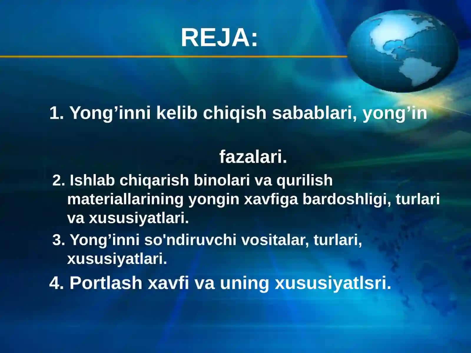 Yong’in  va  portlash  xavfi  bo’lgan   obyektlardagi   avariyalar  va  yong’inlarni  o’chirishvositalari 2