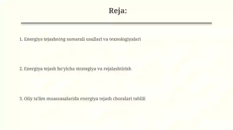 OLIY TA’LIM MUASSASALARIDA ENERGIYA TEJASHNI TA’MINLASHNING CHORA-TADBIRLARI TAXLILI 2