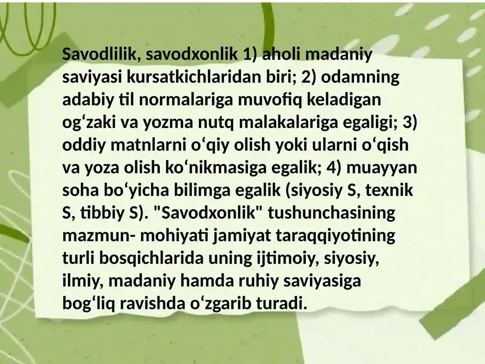 Sotsiolingvistika tarmoqlari. Sotsiolingvistikada savodxonlik muammosi 2
