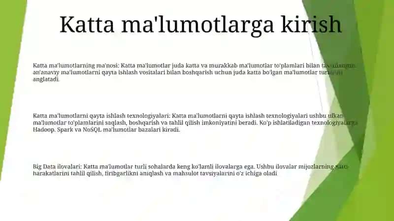 Katta MaʼLumotlarni Qayta Ishlash Texnologiyalari 2