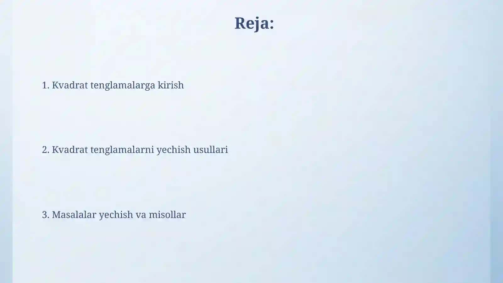 8 sinflarga kvadrat tenglamalar mavzusida sinov dars otish 2