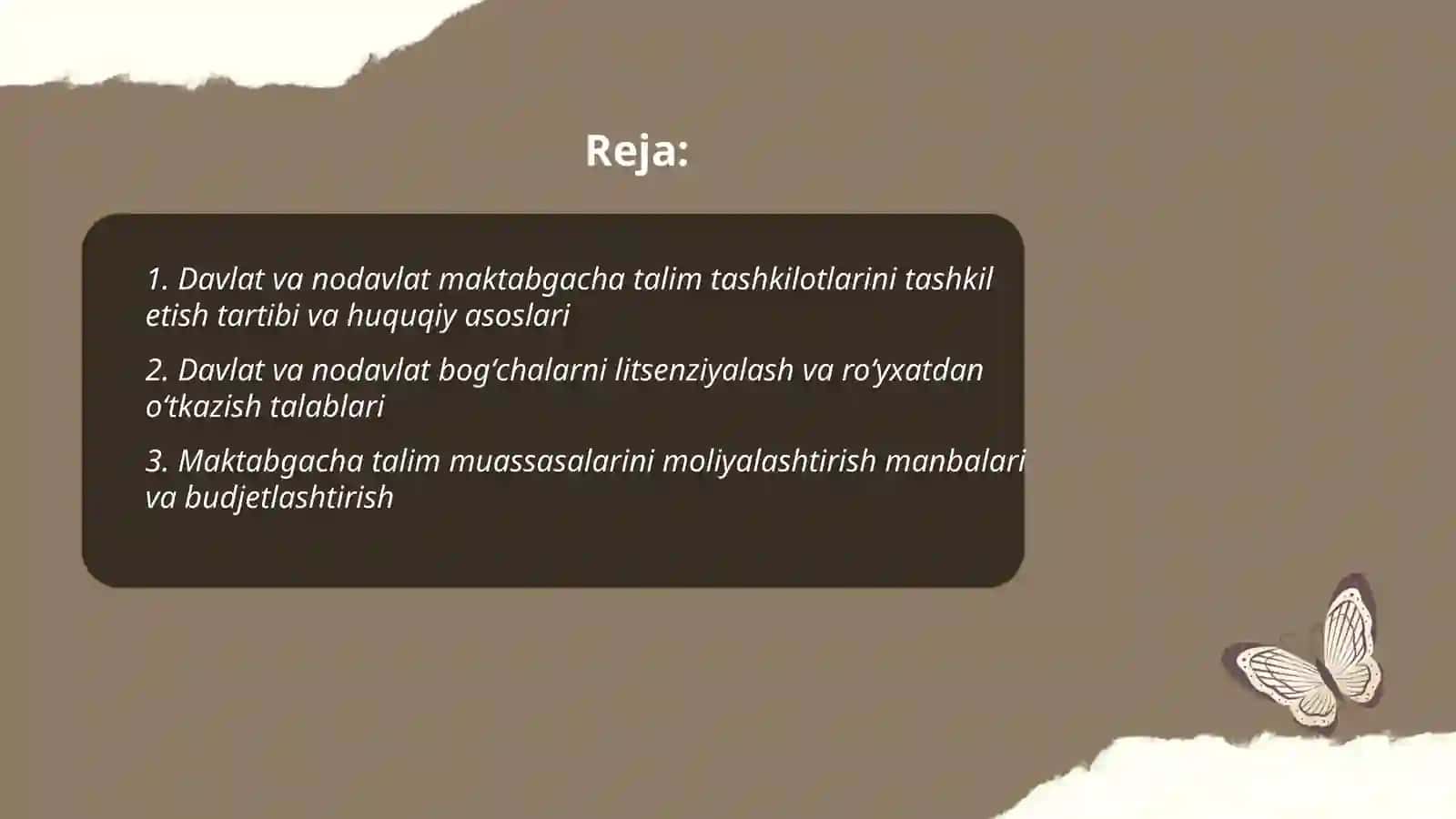 Umumiy turdagi Davlat va nodavlat maktabgacha talim tashkil etish 2