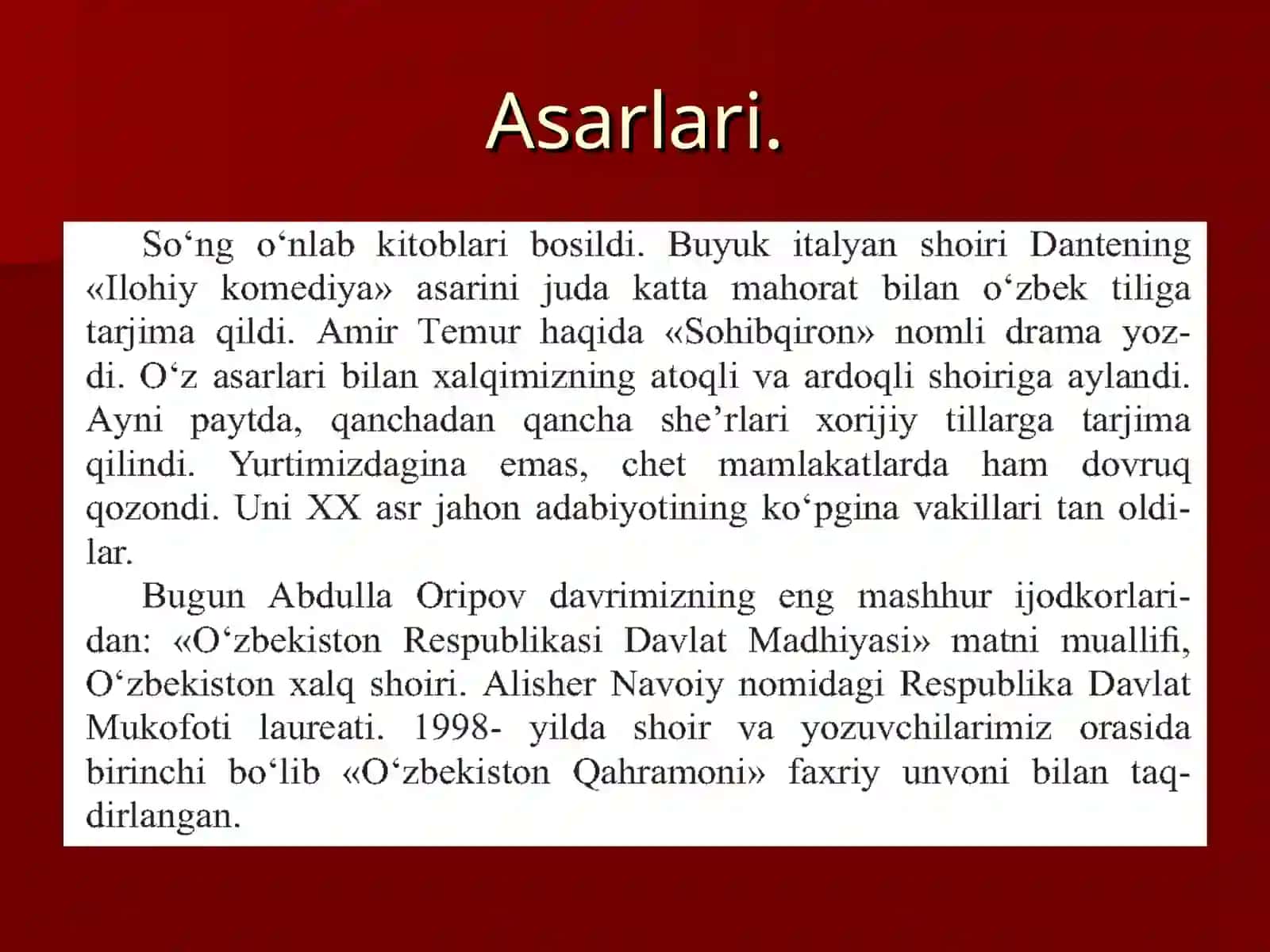 O`zbek adabiyotining zabardast vakili 2