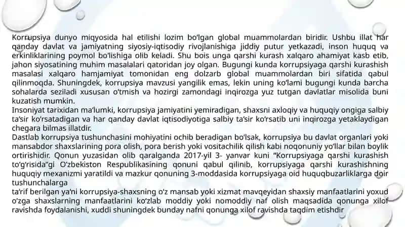 KORRUPSIYAGA QARSHI KURASH BO'YICHA XALQARO QONUNLAR VA QARORLARNI O'ZBEKISTONDA RATIFIKATSIYA QILISHNING AHAMIYATI, IQTISODIY-SIYOSIY VA IJTIMOIY HUQUQIY MEHANIZMLAR 2
