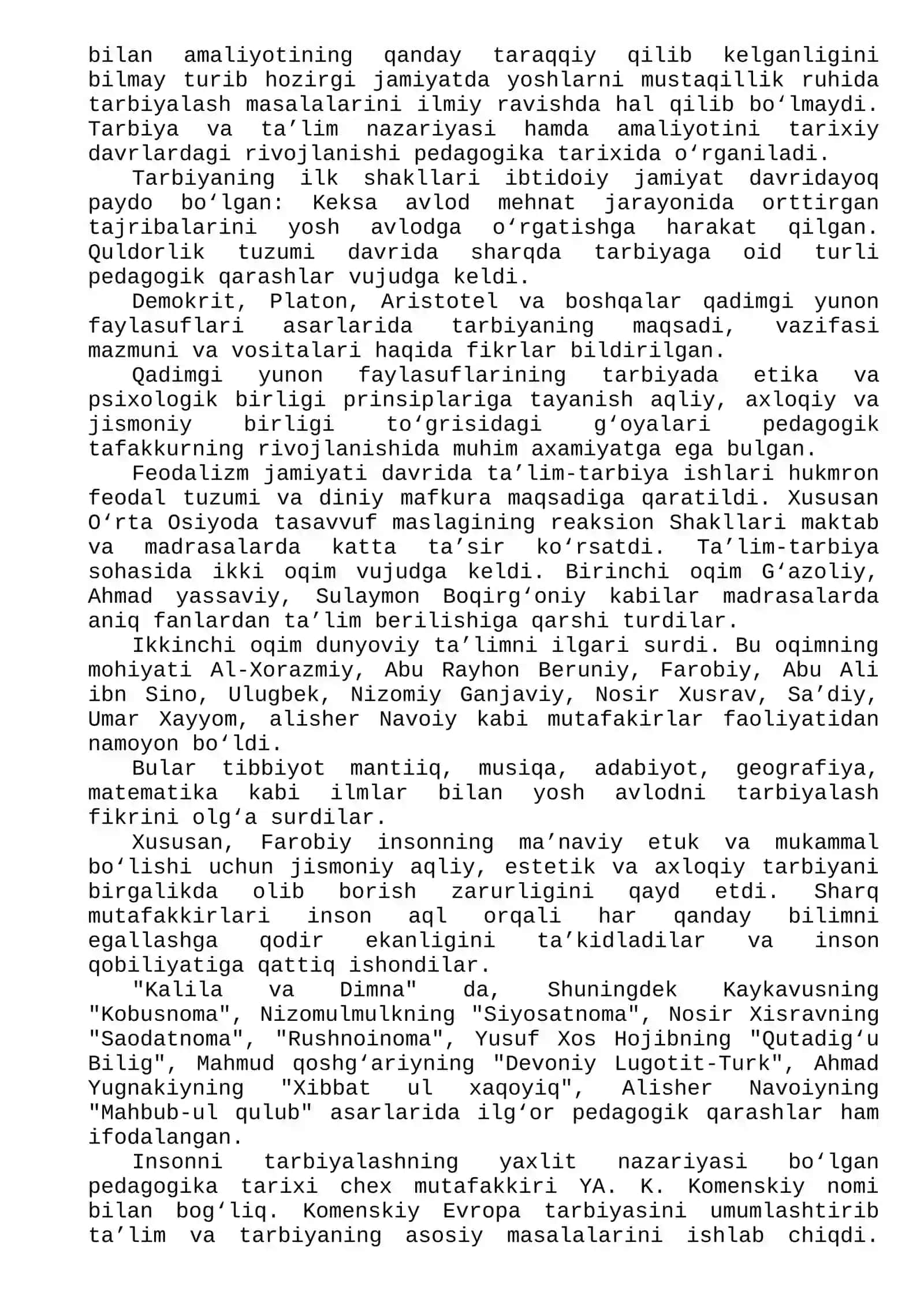 Pedagogika tarixi fan sifatida. Ibtidoiy jamoada tarbiya. VII asrgacha ta’lim-tarbiya va pedagogik fikrlar 2