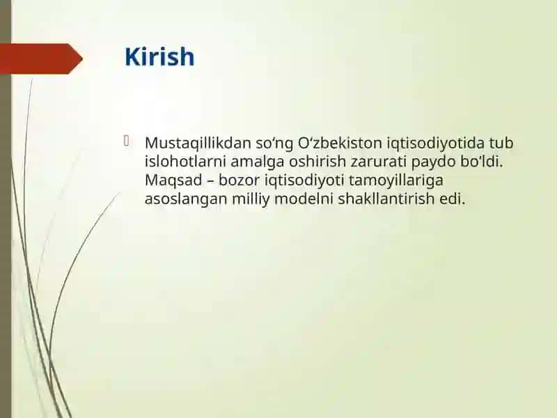 Iqtisodiy islohotlar, xususiy mulkchilikning shakllanishi va O‘zbekistonning bozor munosabatlariga o‘tishi 2
