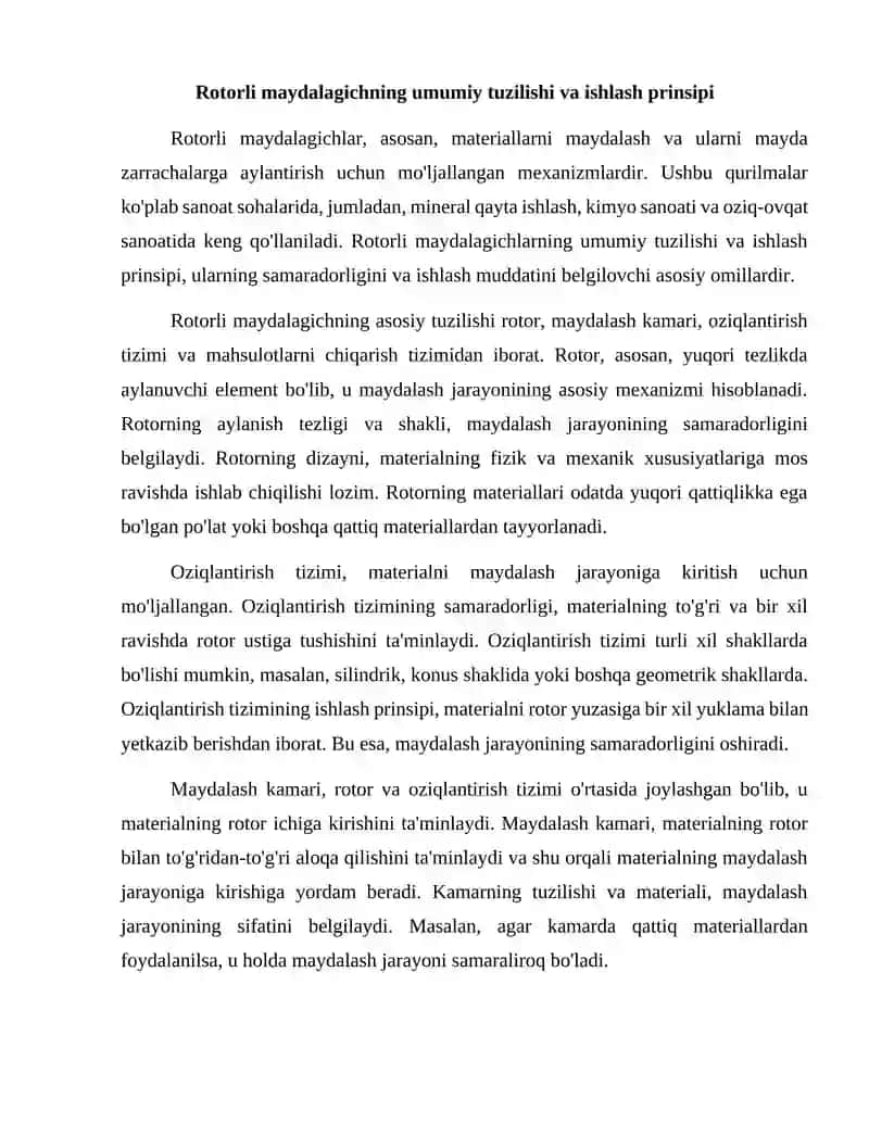 Rotorli maydalagichning konstruksiyasini takomillashtirish va uzatish mexanizmini loyihalash. 2