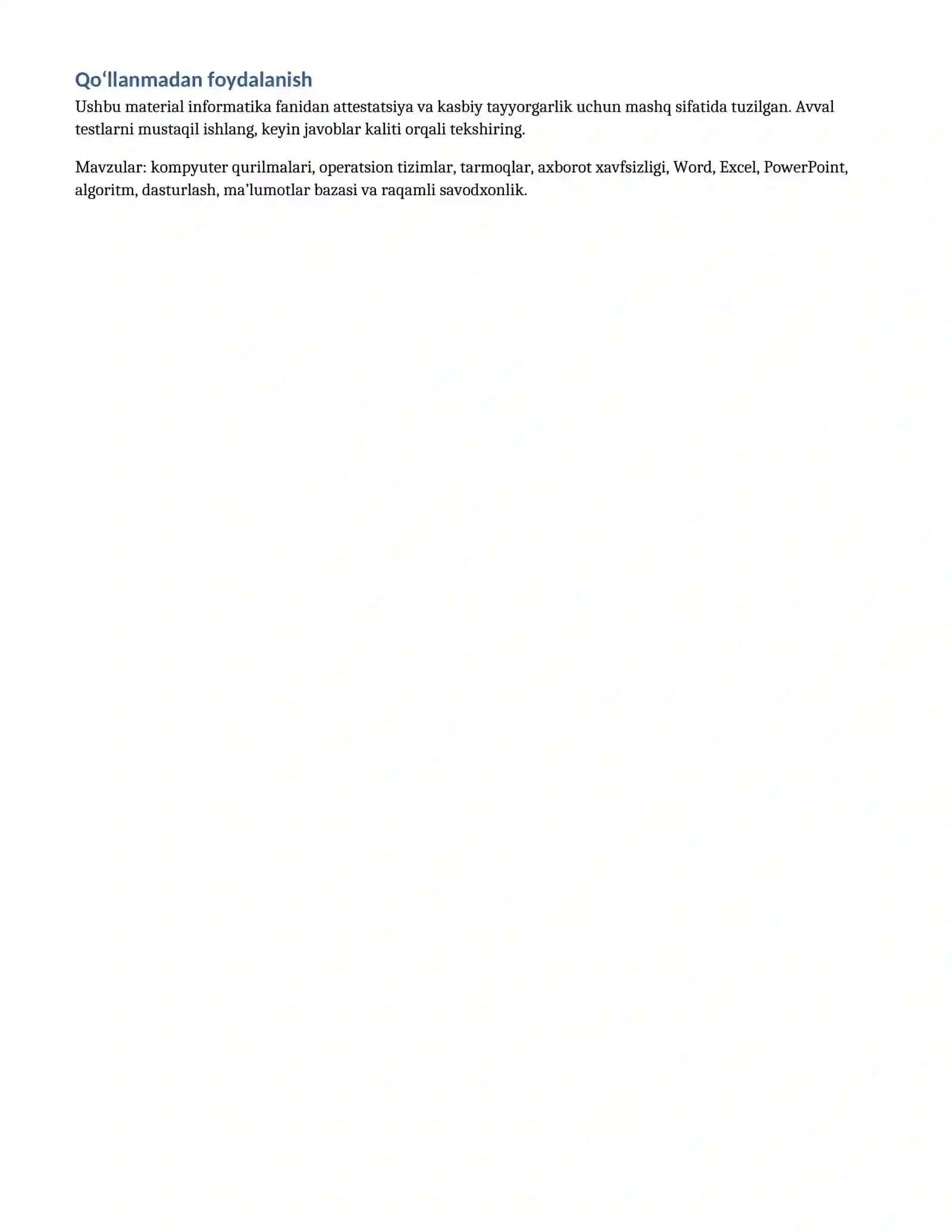 INFORMATIKA ATTESTATSIYASI 2