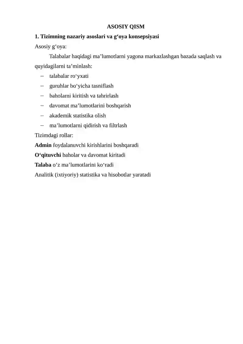 Talabalar ma’lumotlarini boshqarish tizimini boshqarish tizimini avtomatlashtirish 2