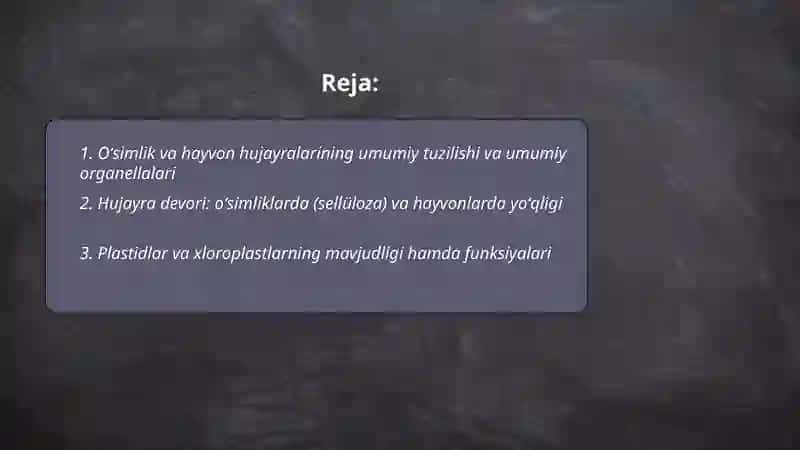 Oʻsimlik va hayvon hujayralari oʻxshashligi va farqi 2
