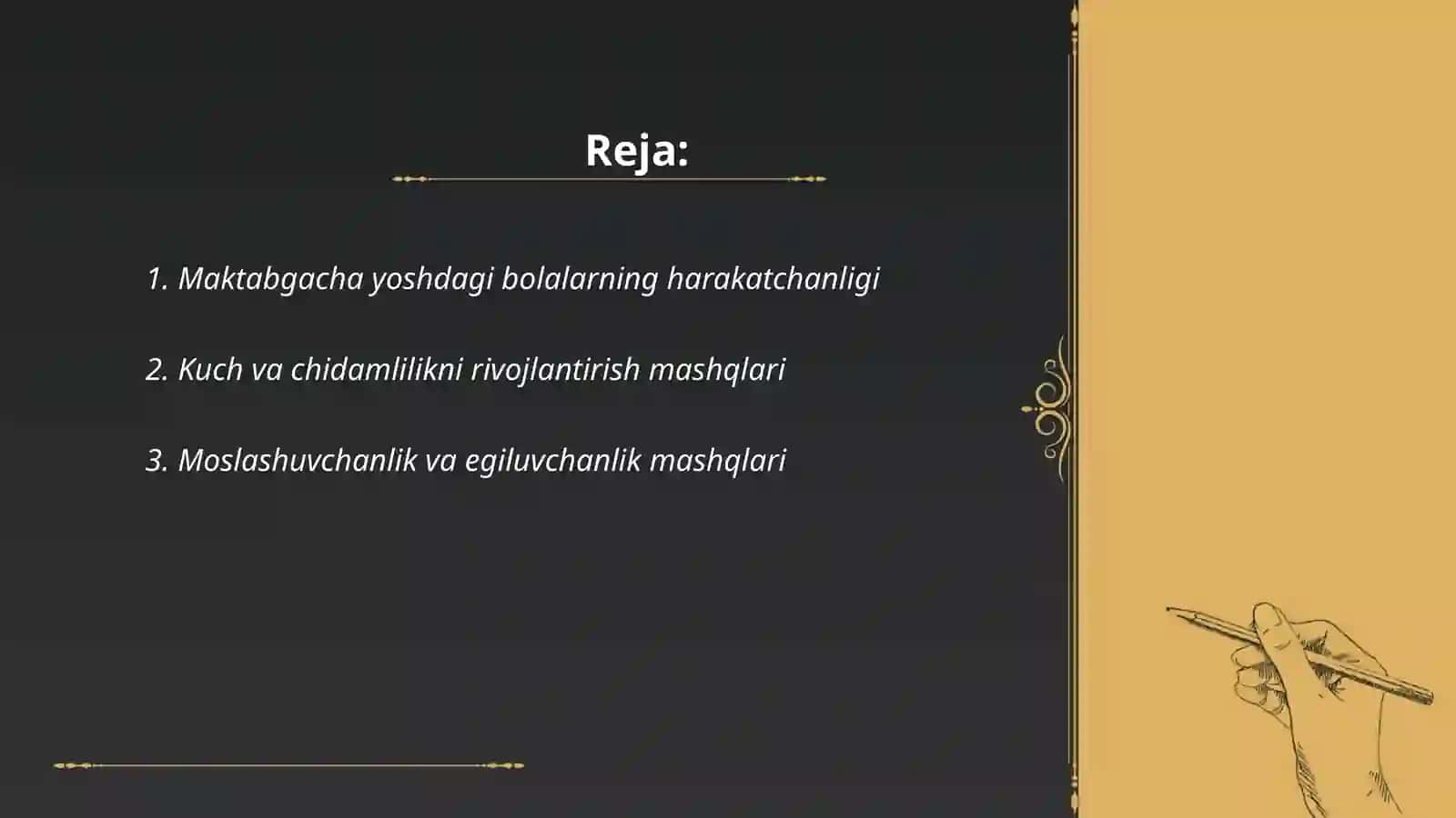 Harakatchanlik va kuch-tinchlikni rivojlantirish mashqlari 2