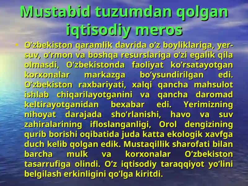 MUSTAQILLIK YILLARIDA O’ZBEKISTONDAGI IJTIMOIY-IQTISODIYO’ZGARISHLAR 2