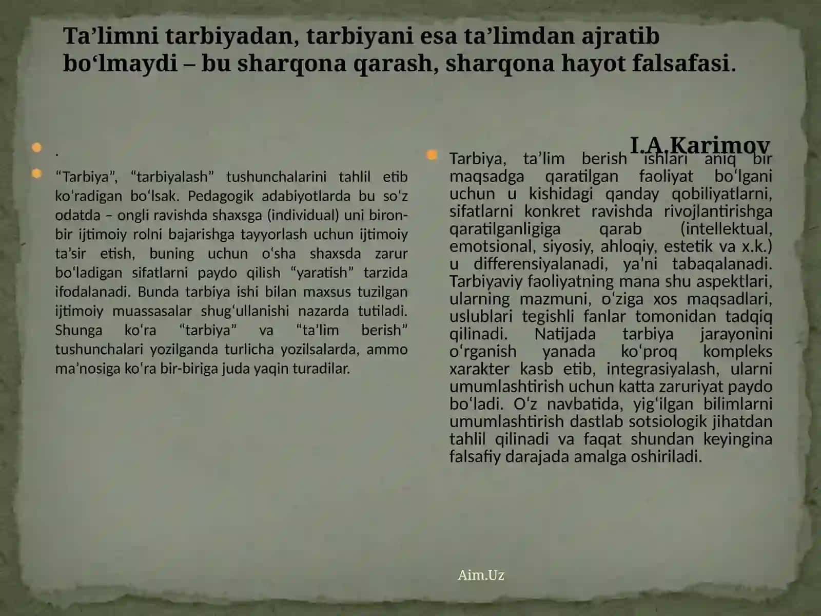 Tarbiya jarayonining mazmuni. Tarbiya tamoyillari 2