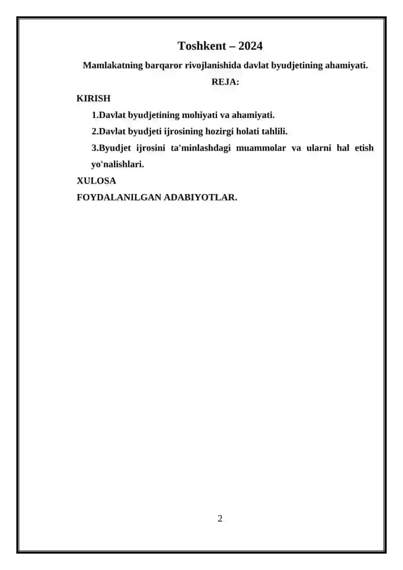 Mamlakatning Barqaror Rivojlanishida Davlat Byudjetining Ahamiyati 2