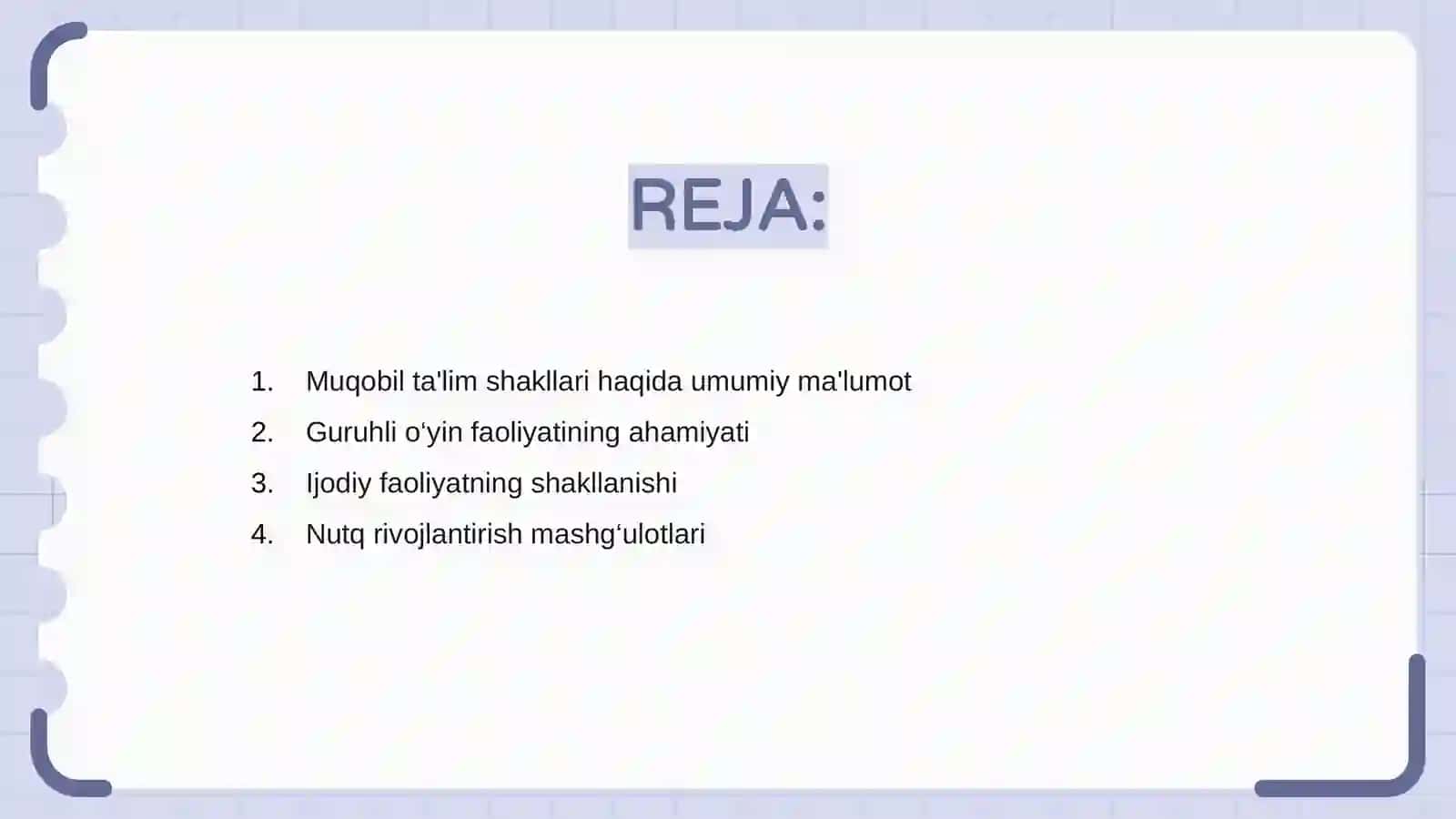 Maktabgacha ta'lim va tarbiyaning muqobil shakllari guruhlarida amalga oshiriladigan bolalar faoliyati turlari 2