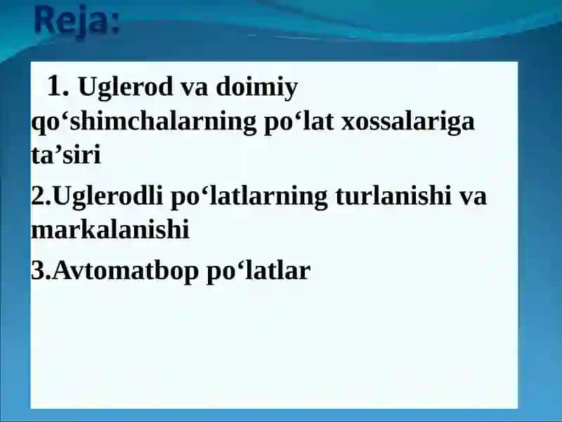 Uglerod va doimiy qo‘shimchalarning po‘lat xossalariga ta’siri 2