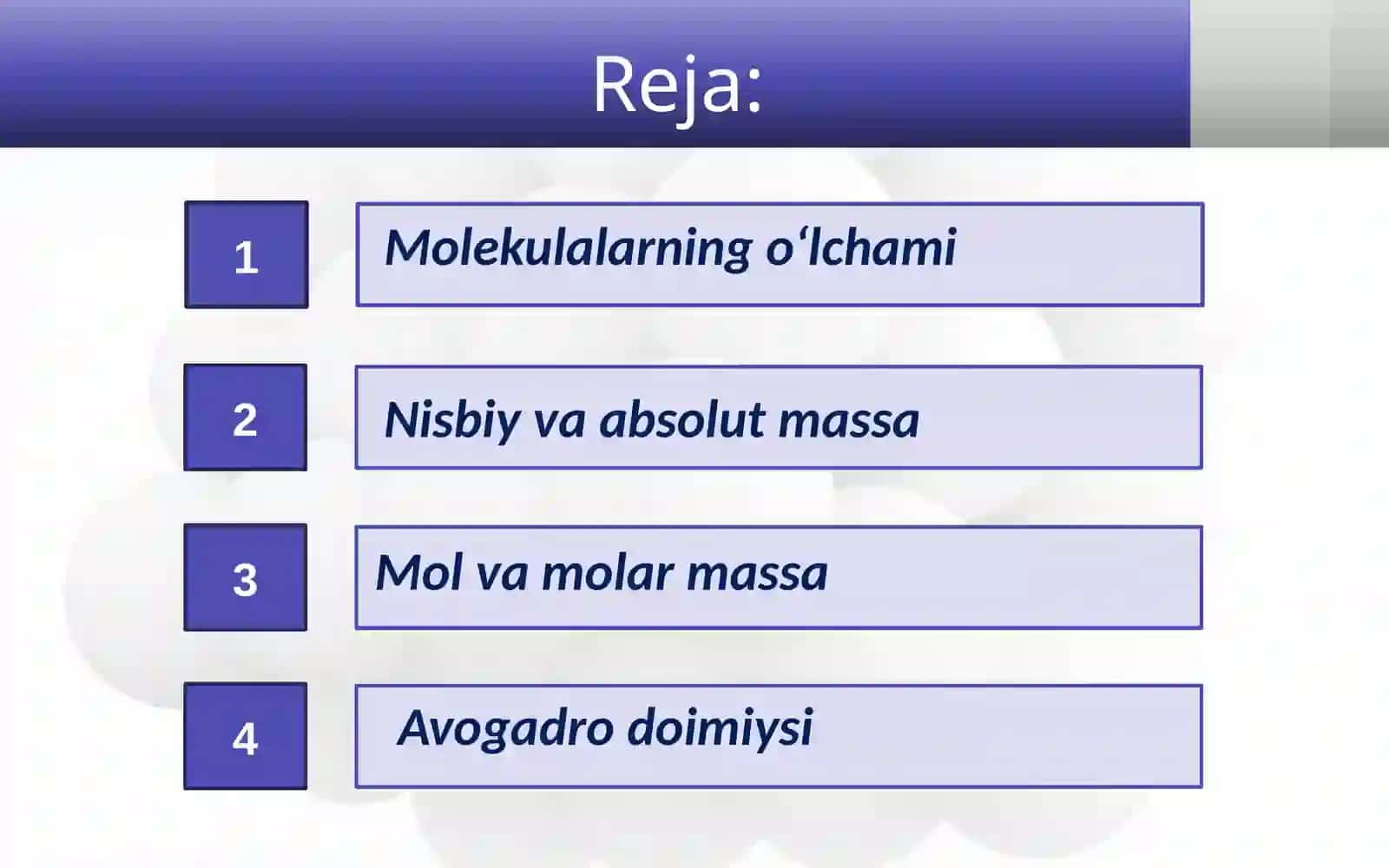Molvamolarmassa. Avogadrodoimiysi 2