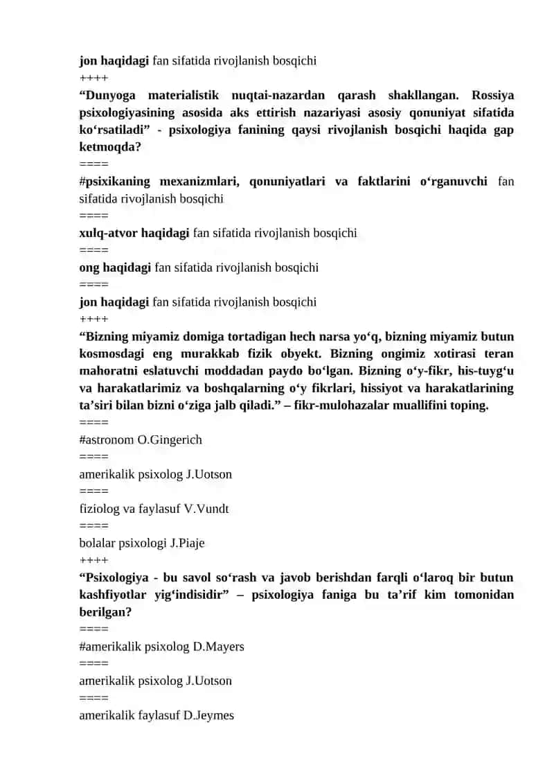 Psixologiya fanining rivojlanish bosqichi 2