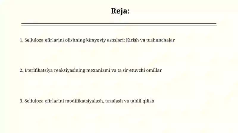 Selluloza efirlari olishning kimyoviy asoslari 2