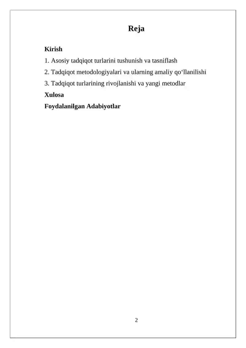 Tadqiqot turlarini ularning yoʻnalishlari boʻyicha tasniflanishi 2