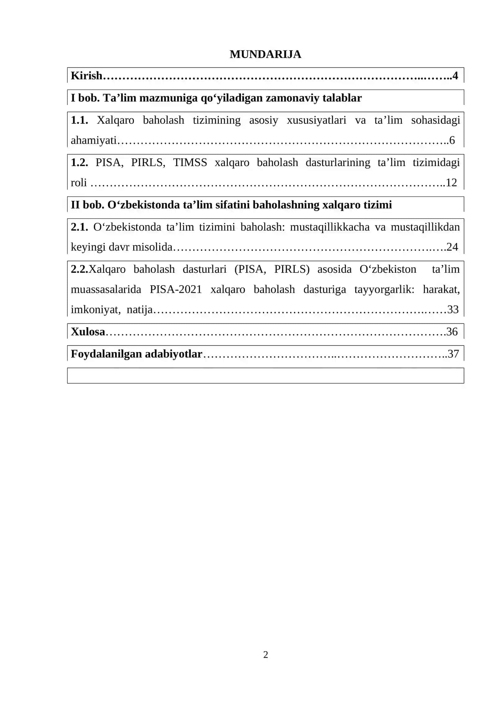 Ta'lim sifatini baholashning xalqaro tizimi 2
