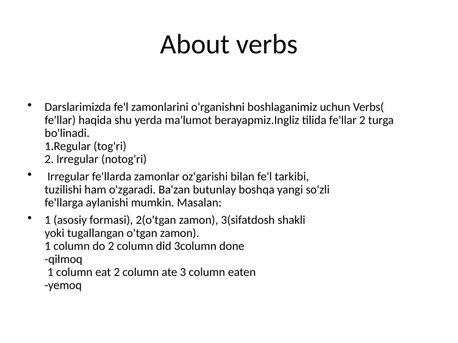 INGILIZ TILI fanidan tayyorlagan slayti THEME: Regular, irregular verbs 2