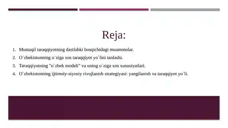 O`zbekistonning o`ziga xos istiqlol va taraqqiyot yo`li 2